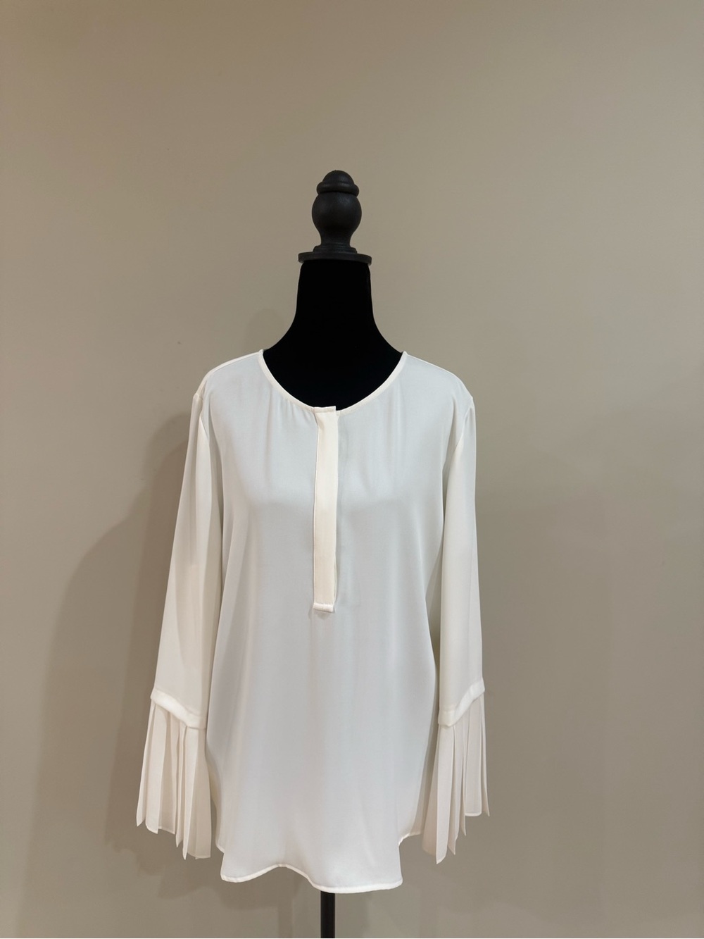 Chico's Cream Pleated-Cuff Henley Blouse